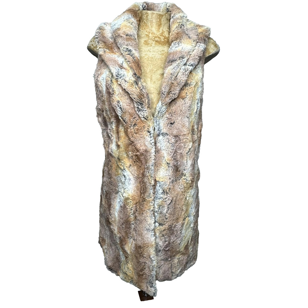 Alice + Olivia Vest Womens Small Brown Faux Fur Shawl Collar Longline Mob Wife